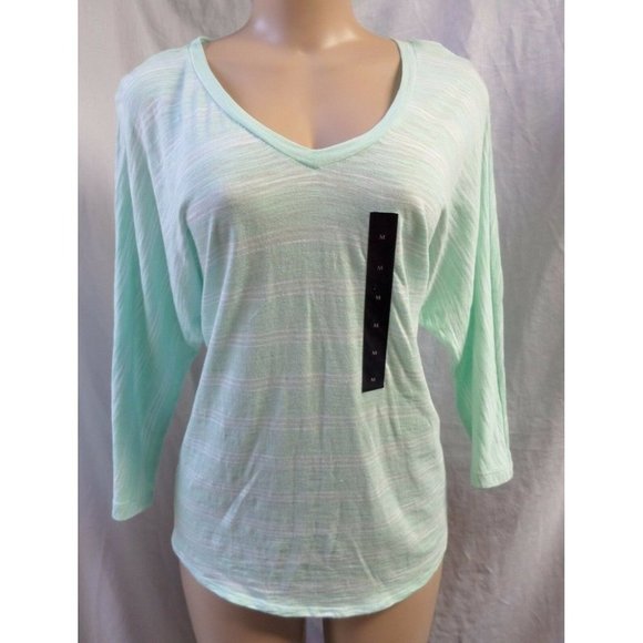 * "BANANA REPUBLIC" MINT/WHITE STRIPED LAYERED BACK KNIT TOP BLOUSE SIZE: M NWT - Picture 1 of 3